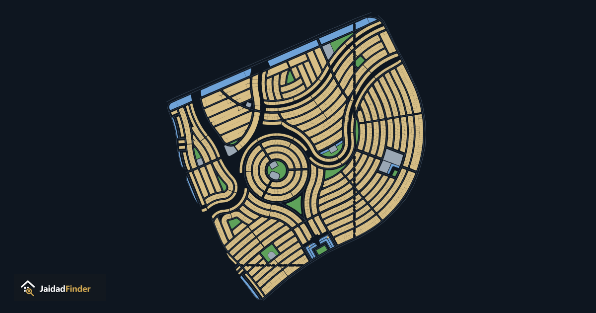 Blue World City Overseas Districts 12-14 map: every plot, block and road, traced by Jaidad Finder