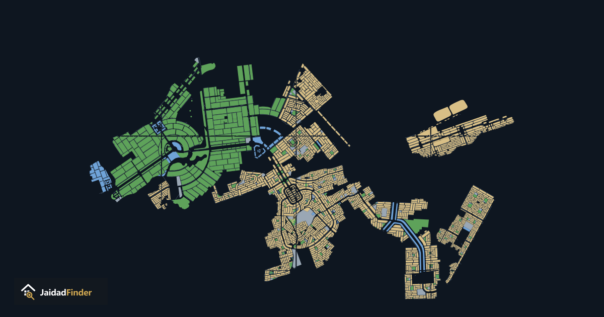 Gulberg Greens & Gulberg Residencia map: every plot, block and road, traced by Jaidad Finder